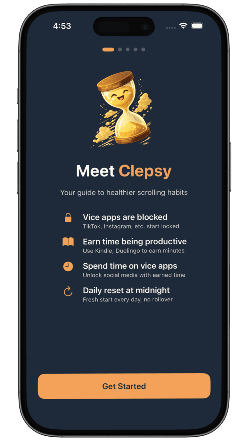 Clepsy onboarding screen